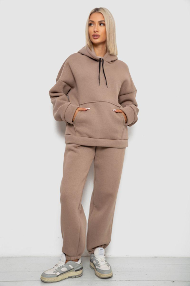 Спортивний костюм жіночий на флісі, колір темно-бежевий, 238R5726 XXXL, 54, XXXL