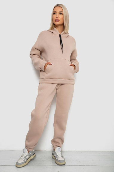 Спортивний костюм жіночий на флісі, колір світло-бежевий, 238R5726 XXL, 52, XXL