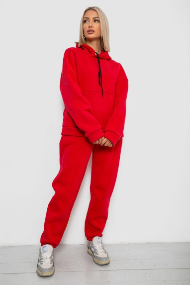 Спортивний костюм жіночий на флісі, колір червоний, 238R5726 XXXL, 54, XXXL