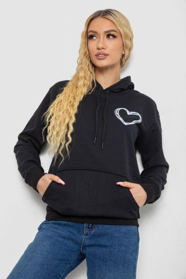 Худі жіночий на тонкому флісі, колір чорний, 238R57162-10 Ager, 52, XXL