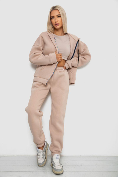Спортивний костюм жіночий на флісі, колір бежевий, 238R5715 XXXL, 54, XXXL
