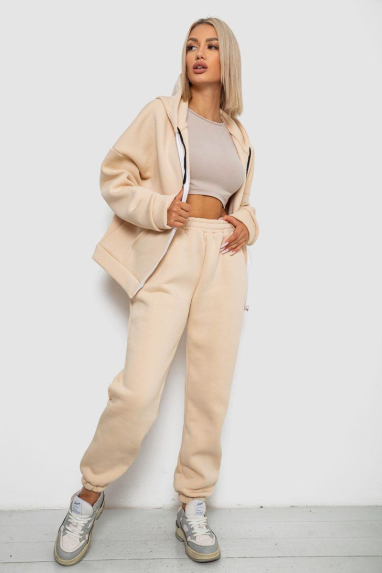 Спортивний костюм жіночий на флісі, колір бежевий, 238R5715-1 XXXL, 54, XXXL
