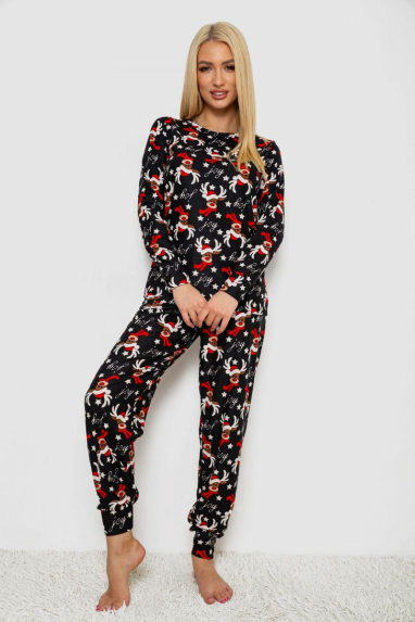 Піжама жіноча з принтом, колір чорний, 238R5658 XXL, 52, XXL