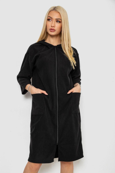 Халат жіночий на блискавці, колір чорний, 238R322 XXL, 52, XXL