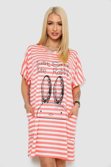 Нічна сорочка в смужку, колір рожево-білий, 238R15022 XXXL, 54, XXXL