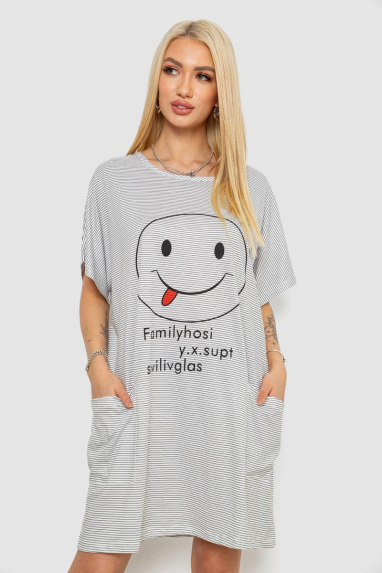 Нічна сорочка в смужку, колір сіро-білий, 238R15022-1
