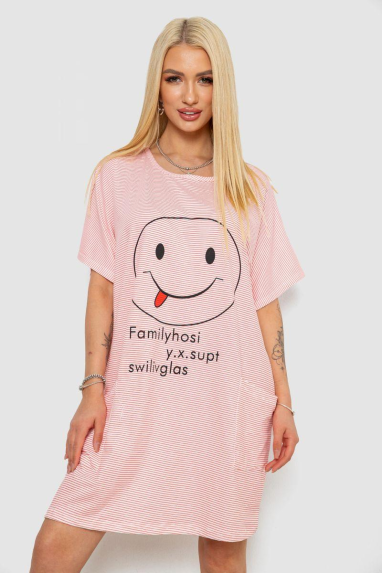 Нічна сорочка в смужку, колір рожево-білий, 238R15022-1 XXXL, 54, XXXL