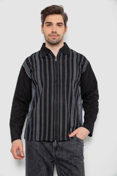 Кофта чоловіча на блискавці в смужку, колір чорний, 238R123 XXXL, 54, XXXL