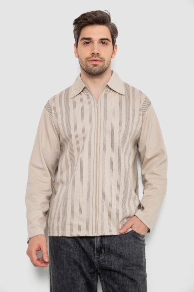 Кофта чоловіча на блискавці в смужку, колір світло-бежевий, 238R123 XXL, 52, XXL