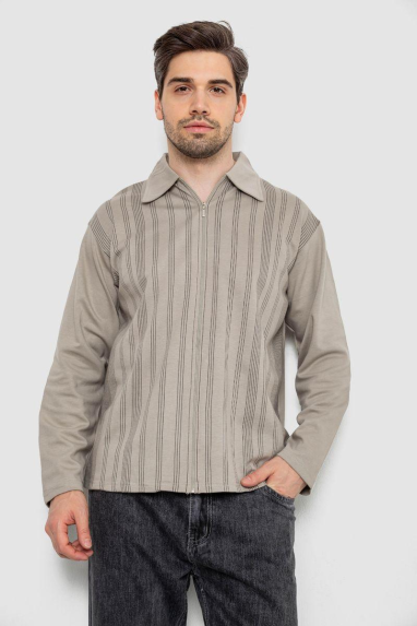 Кофта чоловіча на блискавці в смужку, колір оливковий, 238R123 XXXL, 54, XXXL