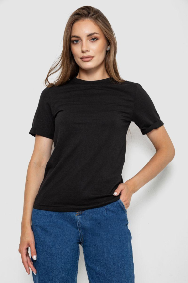 Футболка жіноча однотонна, колір чорний, 238R111-1 Ager, XL, 50, XL