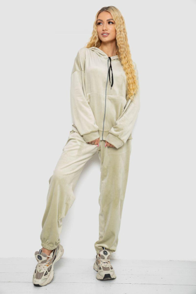 Спортивний костюм жіночий велюровий, колір світло-оливковий, 238R107-2 XXL, 52, XXL