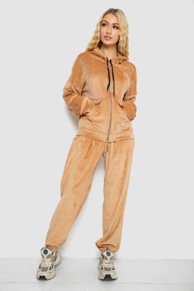 Спортивний костюм жіночий велюровий, колір темно-бежевий, 238R107-1 XXL, 52, XXL