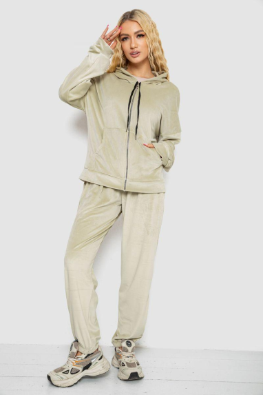 Спортивний костюм жіночий велюровий, колір світло-оливковий, 238R107-1 XXL, 52, XXL