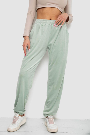 Штани жіночі велюрові, колір світло-оливковий, 238R105 XXL, 52, XXL