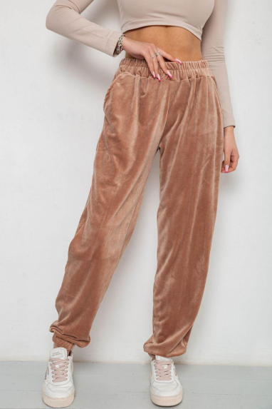 Штани жіночі велюрові, колір бежевий, 238R105 5XL, 58, 5XL