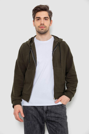 Кофта чоловіча на блискавці з капюшоном, колір хакі, 238R103-1 XL, 50, XL