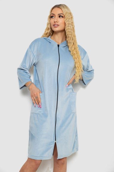 Халат жіночий велюровий на блискавці, колір блакитний, 238R101 XXXL, 54, XXXL