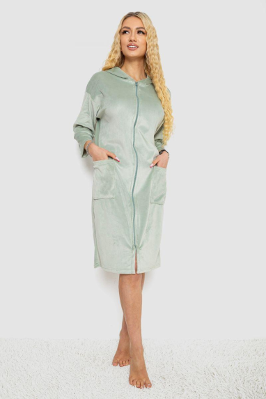 Халат жіночий велюровий на блискавці, колір оливковий, 238R101-1 XXL, 52, XXL
