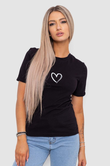 Футболка жіноча з принтом, колір чорний, 238R01643 XL, 50, XL