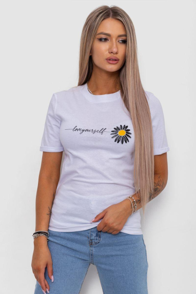 Футболка жіноча з принтом, колір білий, 238R01632 XL, 50, XL