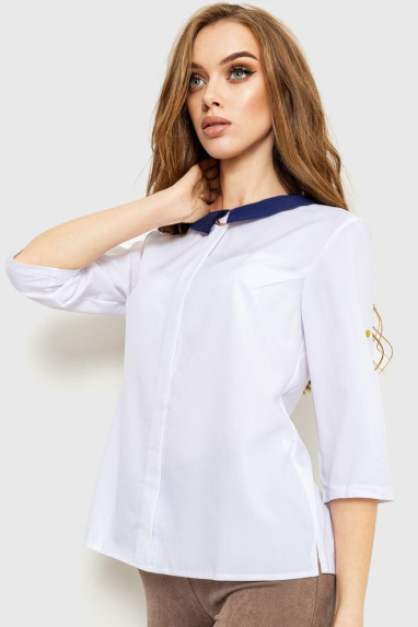 Блуза класична, колір біло-синій, 230R081 42, XS, XS
