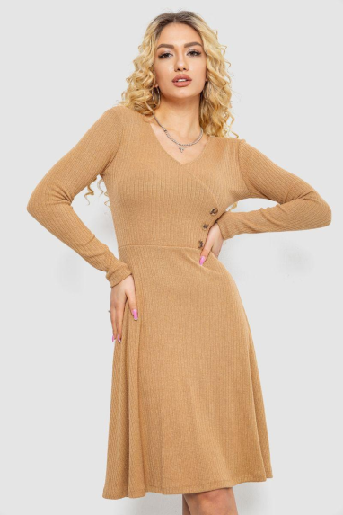 Сукня трикотажна з оборкою, колір бежевий, 230R0113 XL-XXL