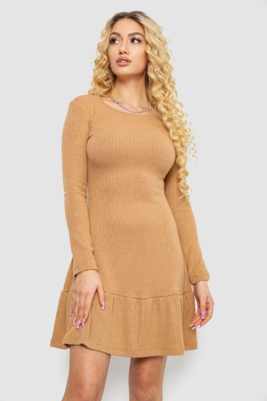 Сукня трикотажна з оборкою, колір бежевий, 230R0112 XL-XXL