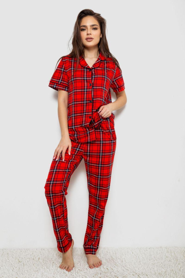 Жіноча піжама в клітину, колір червоний, 219RP-320 XL, 50, XL