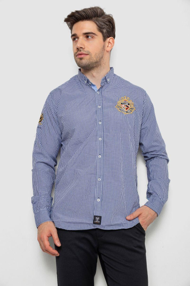 Сорочка чоловіча в клітинку, колір синій, 214R9030 XXL, 52, XXL