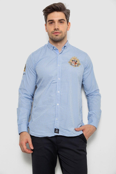 Сорочка чоловіча в клітинку, колір блакитний, 214R9030 S, S, S