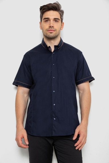 Сорочка чоловіча однотонна з принтом, колір синій, 214R9003 XXXL, 54, XXXL