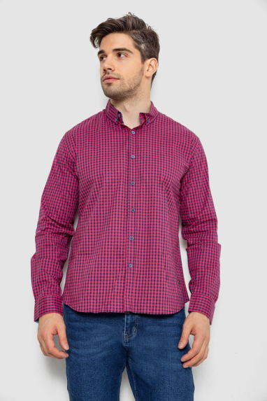 Сорочка чоловіча в клітку, колір рожевий, 214R845 XXL, 52, XXL