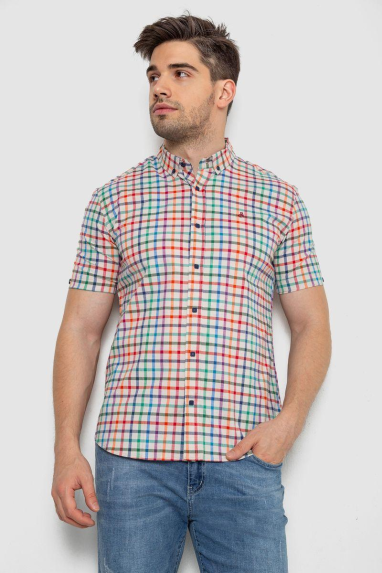 Сорочка чоловіча в клітку, колір молочний, 214R842 XXXL, 54, XXXL