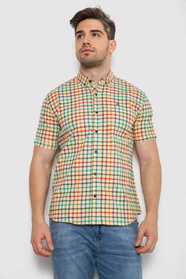 Сорочка чоловіча в клітку, колір жовтий, 214R842 XXL, 52, XXL