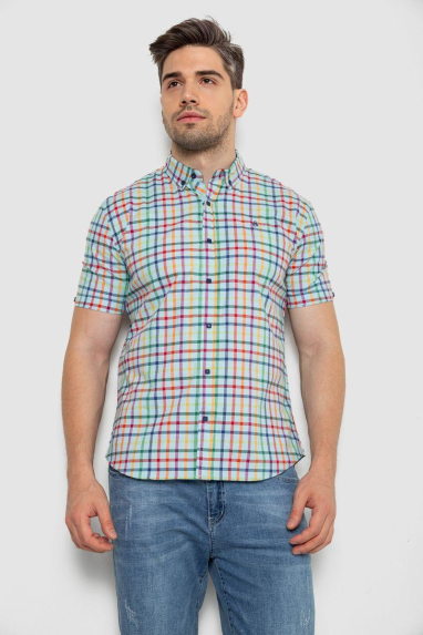 Сорочка чоловіча в клітку, колір блакитний, 214R842 XXXL, 54, XXXL
