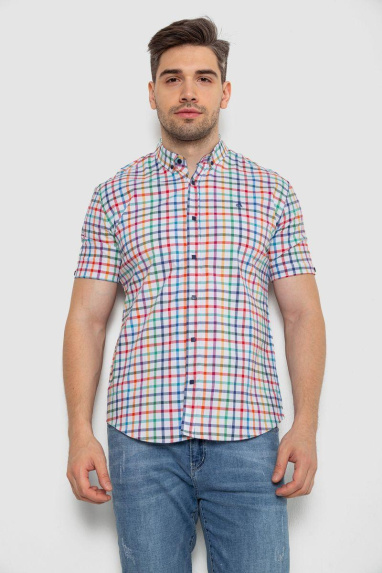 Сорочка чоловіча в клітку, колір білий, 214R842 XXXL, 54, XXXL