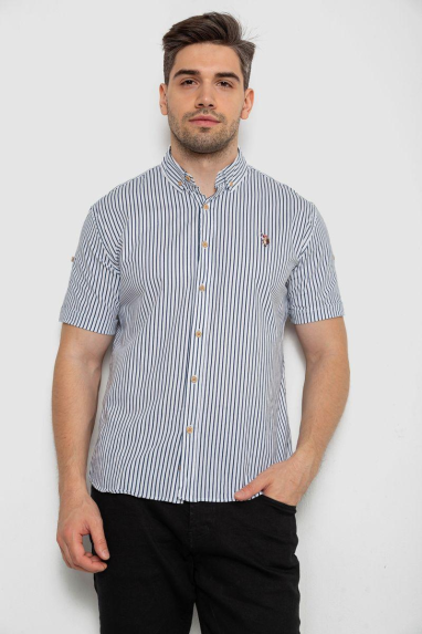 Сорочка чоловіча в смужку, колір біло-чорний, 214R835 7XL, 62, 7XL