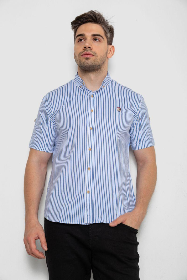 Сорочка чоловіча в смужку, колір біло-синій, 214R835 5XL, 58, 5XL