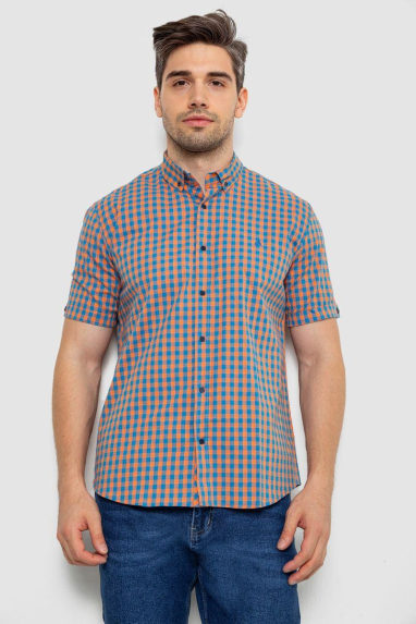 Сорочка чоловіча в клітку, колір помаранчевий, 214R832 XXL