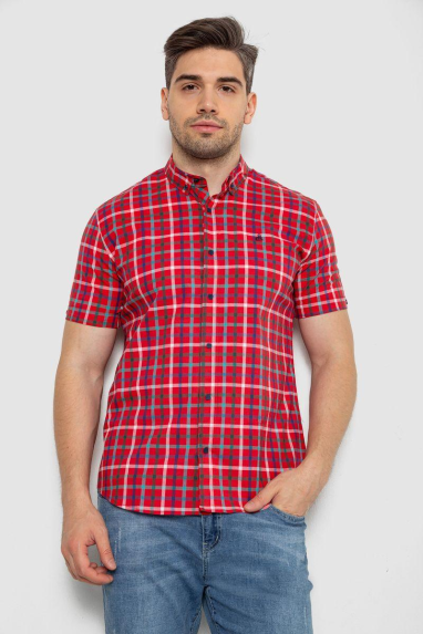 Сорочка чоловіча в клітку, колір червоний, 214R831 XXXL, 54, XXXL