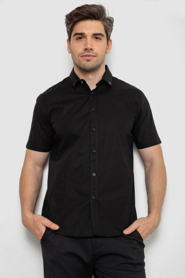 Сорочка чоловіча однотонна, колір чорний, 214R830 XXL, 52, XXL