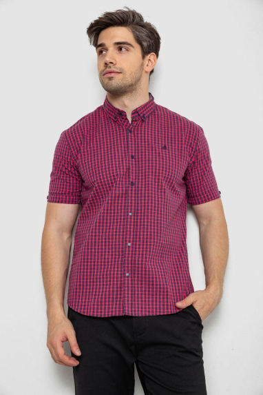 Сорочка чоловіча в клітинку, колір червоний, 214R827 XXL, 52, XXL