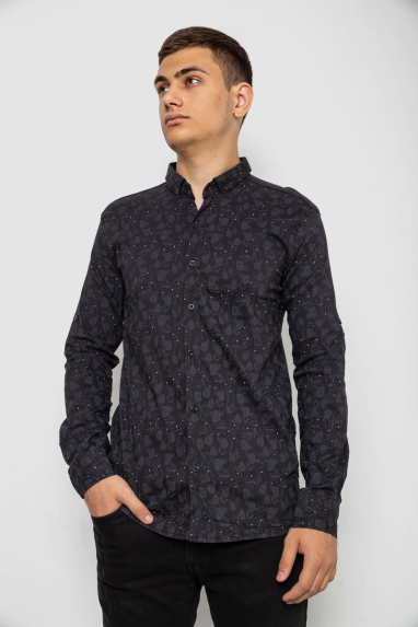 Сорочка чоловіча з принтом, колір чорний, 214R814 XL, 50, XL