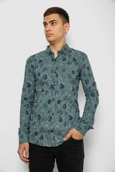 Сорочка чоловіча з принтом, колір оливковий, 214R812 XXL