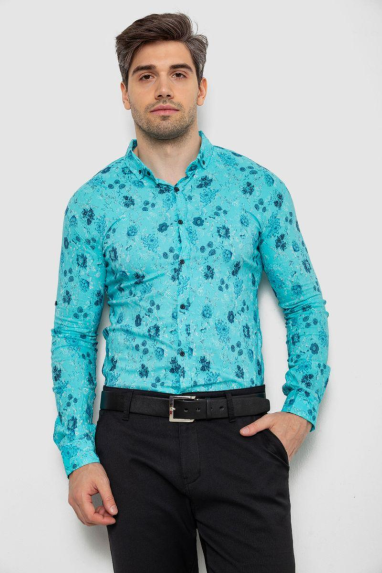 Сорочка чоловіча з принтом, колір бірюзовий, 214R812 XL, 50, XL