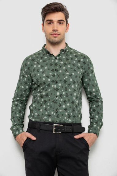 Сорочка чоловіча з принтом, колір хакі, 214R808 XL, 50, XL