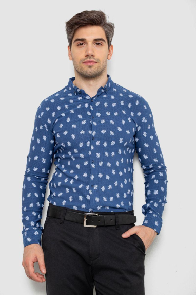 Сорочка чоловіча з принтом, колір джинс, 214R807 XL, 50, XL