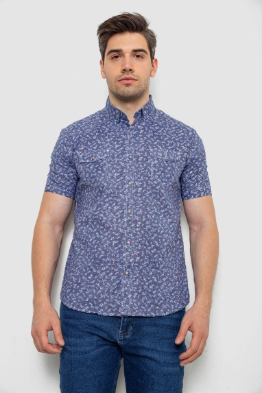 Сорочка чоловіча з принтом, колір джинс, 214R806 XXL, 52, XXL