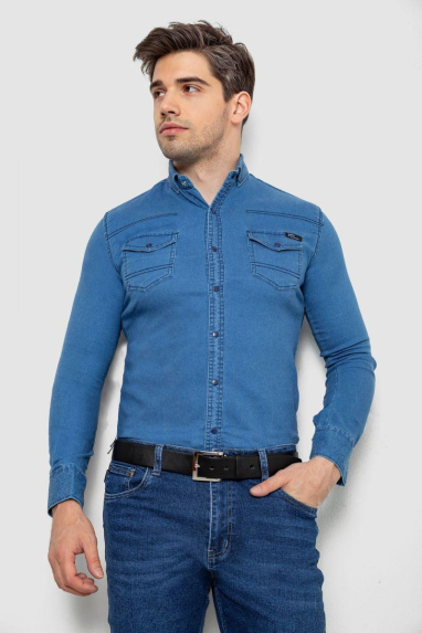 Сорочка чоловіча джинсова, колір синій, 214R802 S, S, S